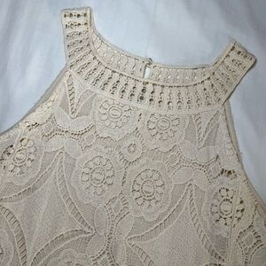 Adiva Women's Halter Tank Top Ivory Lace Overlay Fairy Whimsical Size Medium